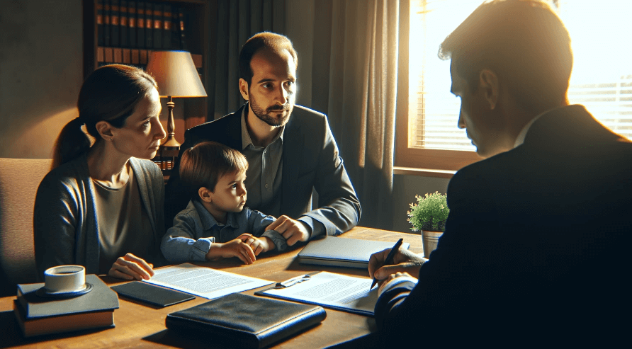 family and a lawyer discussing about child custody and parenting orders