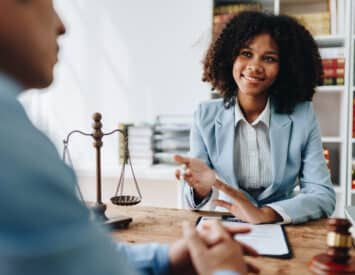 african american attorney, lawyers discussing contract or busine